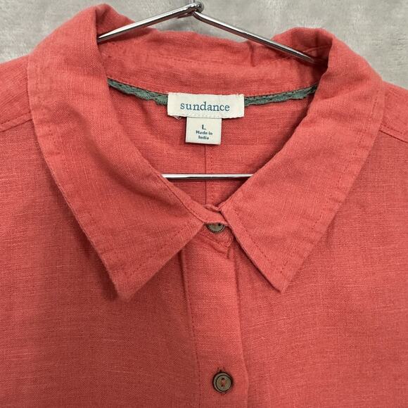 Sundance 100% Linen Shirt Button Up Collared Short Sleeve Coral Women’s Large - Picture 5 of 13